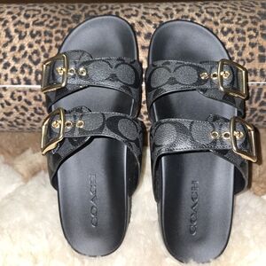 Coach Black Sandals with Gold Buckles